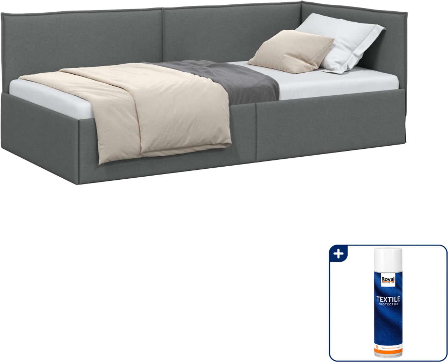 vidaXL hoekbedframe - 100 x 200 cm - stof - donkergrijs - Inclusief textielbeschermer 500 ml