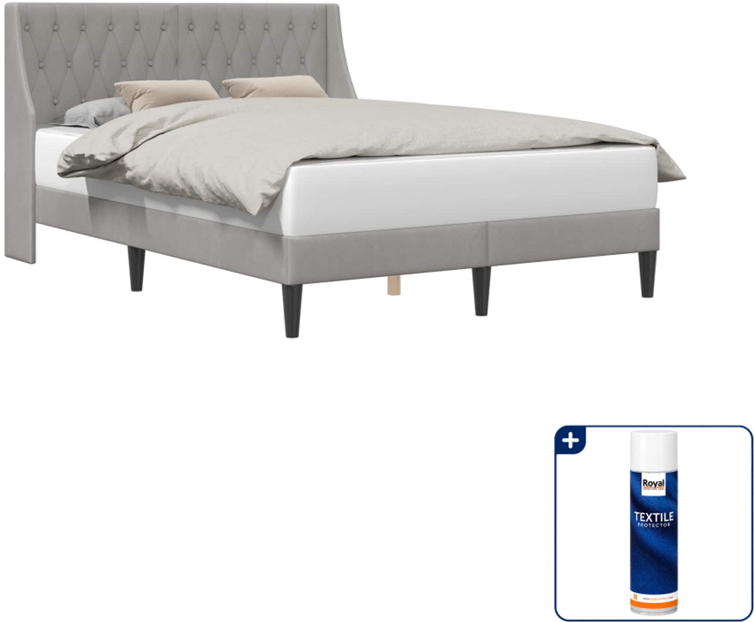vidaXL bedframe met hoofdeinde - Queensize - 160 x 200 cm - lichtgrijs - Inclusief textielbeschermer 500 ml