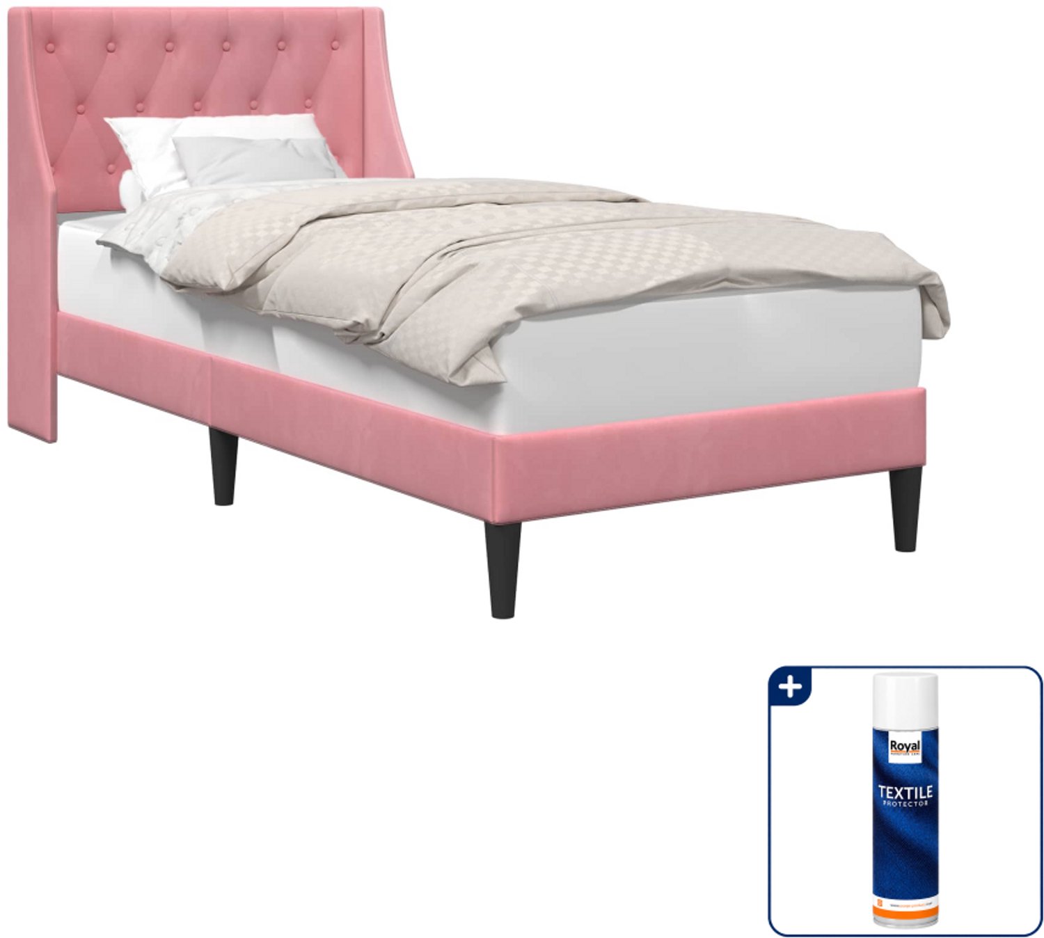 vidaXL bedframe met hoofdeinde - 80 x 200 cm - fluweel - roze - Inclusief textielbeschermer 500 ml