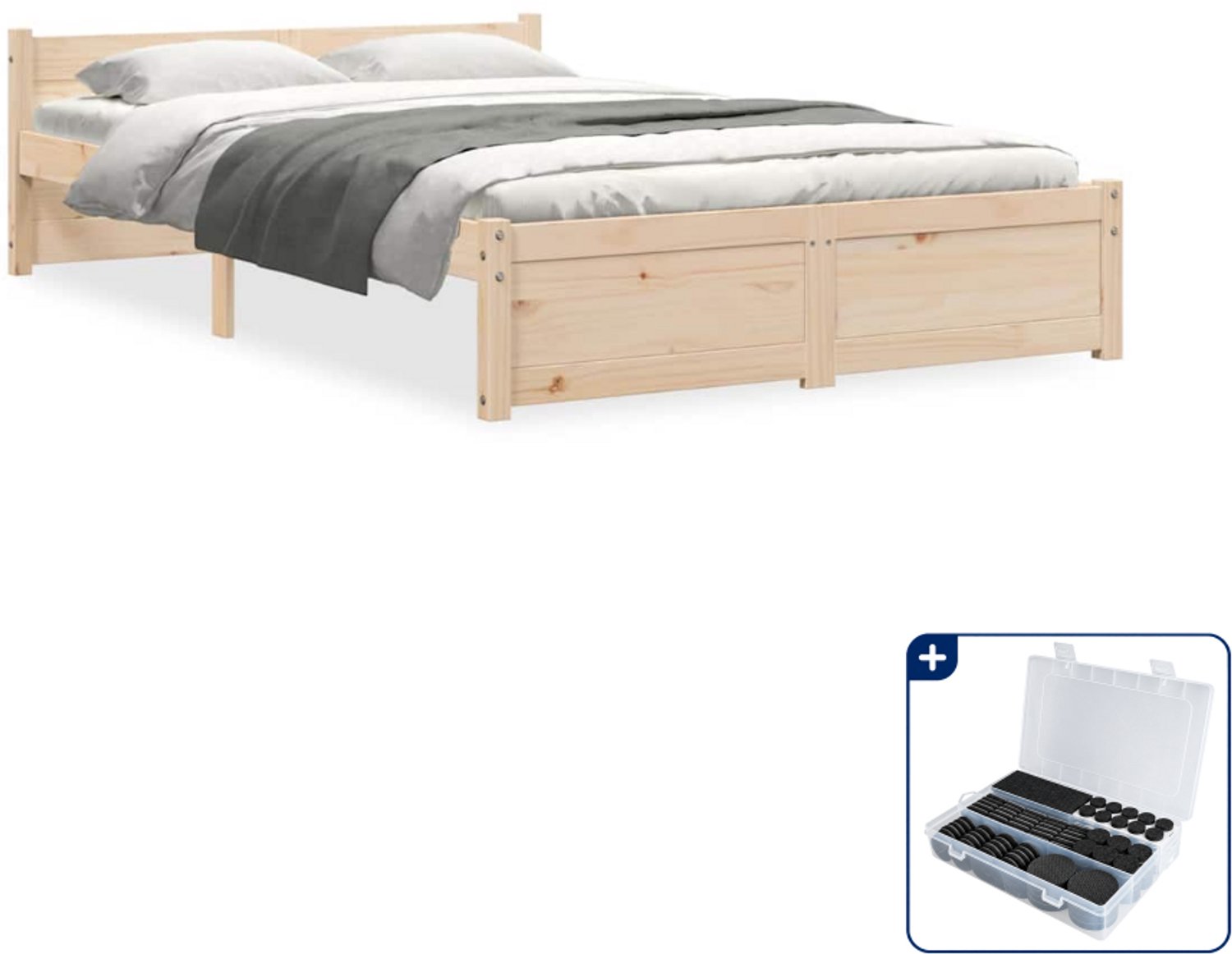 vidaXL Bedframe - 120 x 190 cm - massief grenenhout - Inclusief antikrasvilt 177-delig Bruin