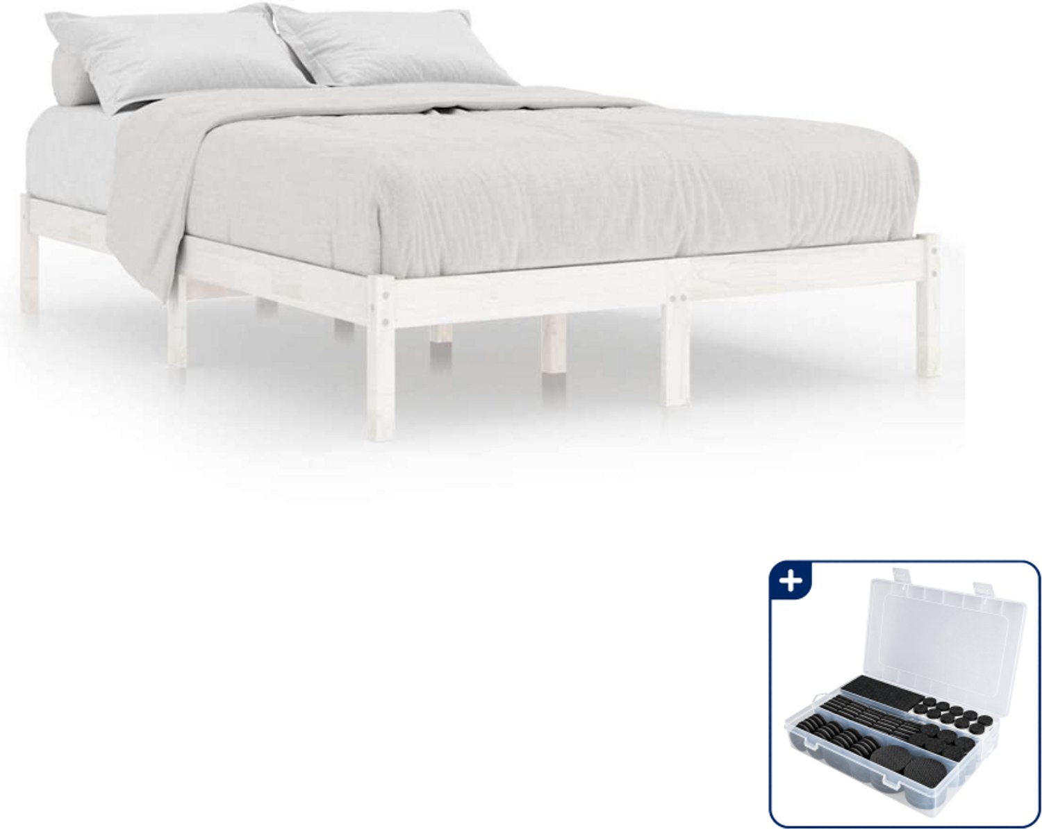 vidaXL Queensize bedframe 160 x 200 cm - massief grenenhout - wit - Inclusief antikrasvilt 177-delig