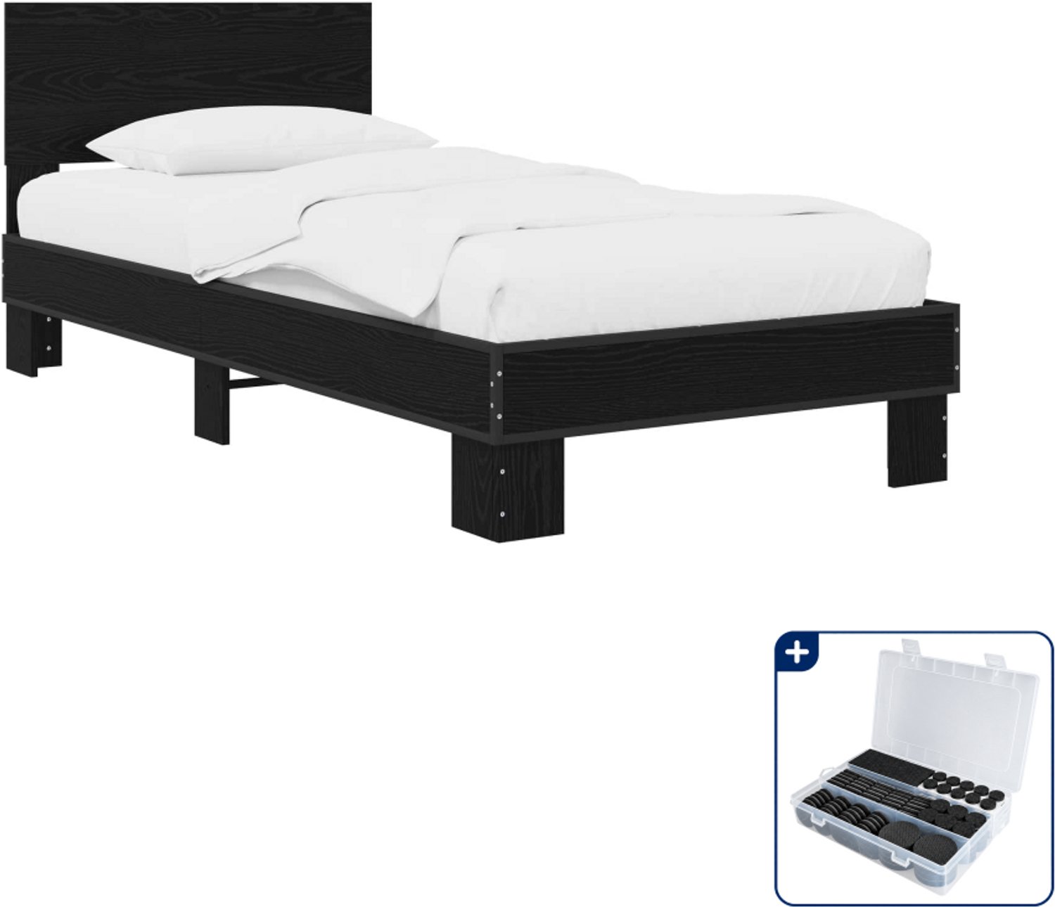 vidaXL bedframe met hoofdeinde - 80 x 200 cm - bewerkt hout - zwart eiken - Inclusief antikrasvilt 177-delig