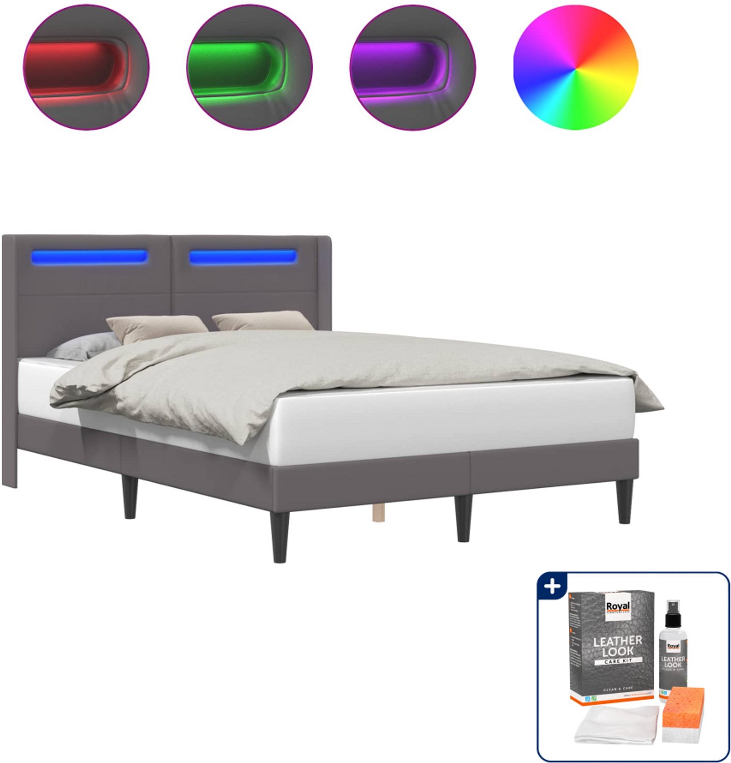 vidaXL Bedframe - Small double - 140 x 200 cm - grijs - Inclusief onderhoudsset voor kunstleer 150 ml