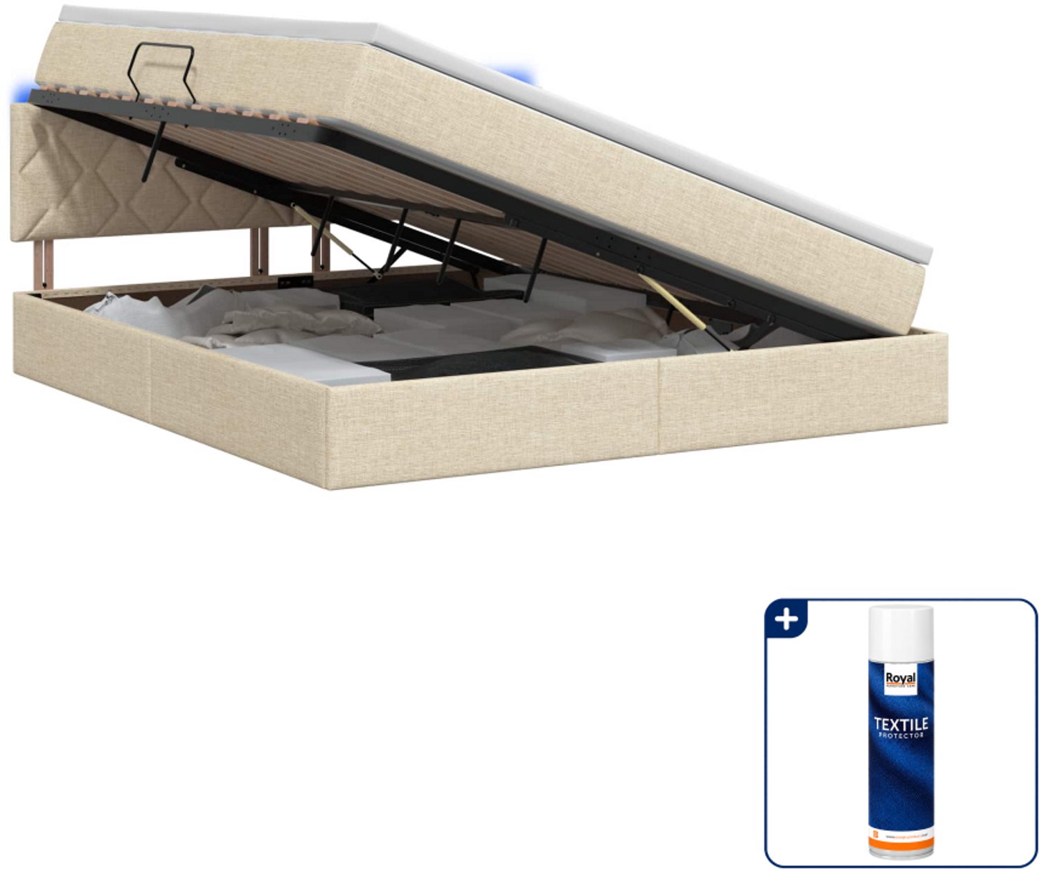 vidaXL led opslagbed - Kingsize - 180 x 200 cm - crèmekleurig - Inclusief textielbeschermer 500 ml