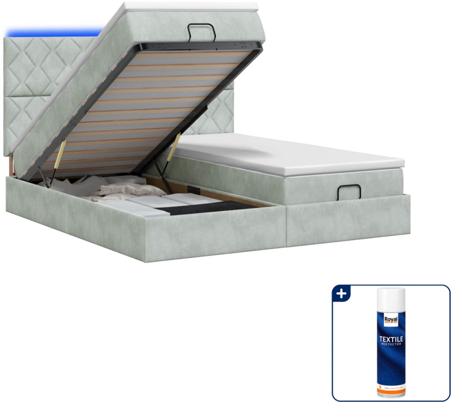 vidaXL ottoman bed - 200 x 200 cm - lichtgrijs - Inclusief textielbeschermer 500 ml