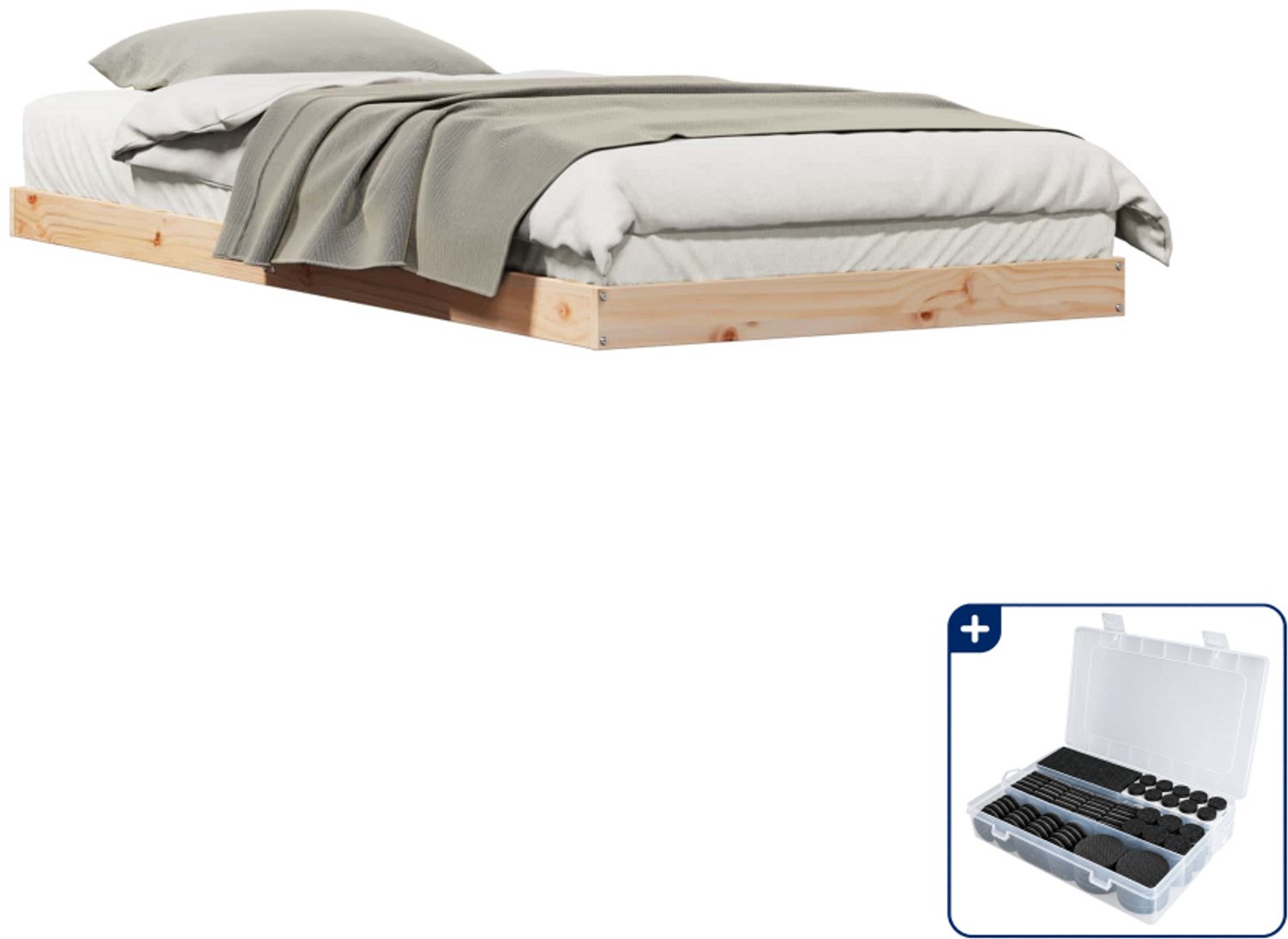 vidaXL vloerbedframe - 100 x 220 cm - massief grenenhout - naturel - Inclusief antikrasvilt 177-delig Beige