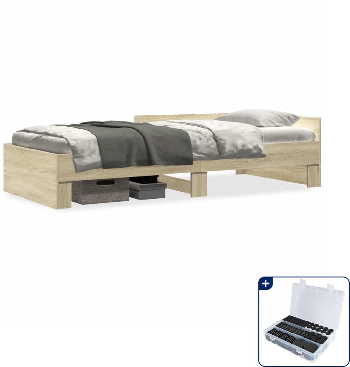 vidaXL bedframe - 100 x 200 cm - bewerkt hout - sonoma eiken - Inclusief antikrasvilt 177-delig Bruin