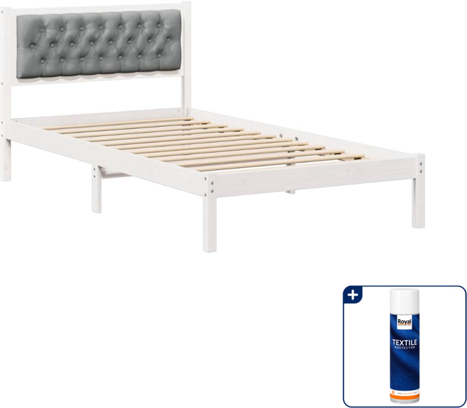 vidaXL Bedframe - 100 x 200 cm - massief grenenhout - lichtgrijs - Inclusief textielbeschermer 500 ml Wit