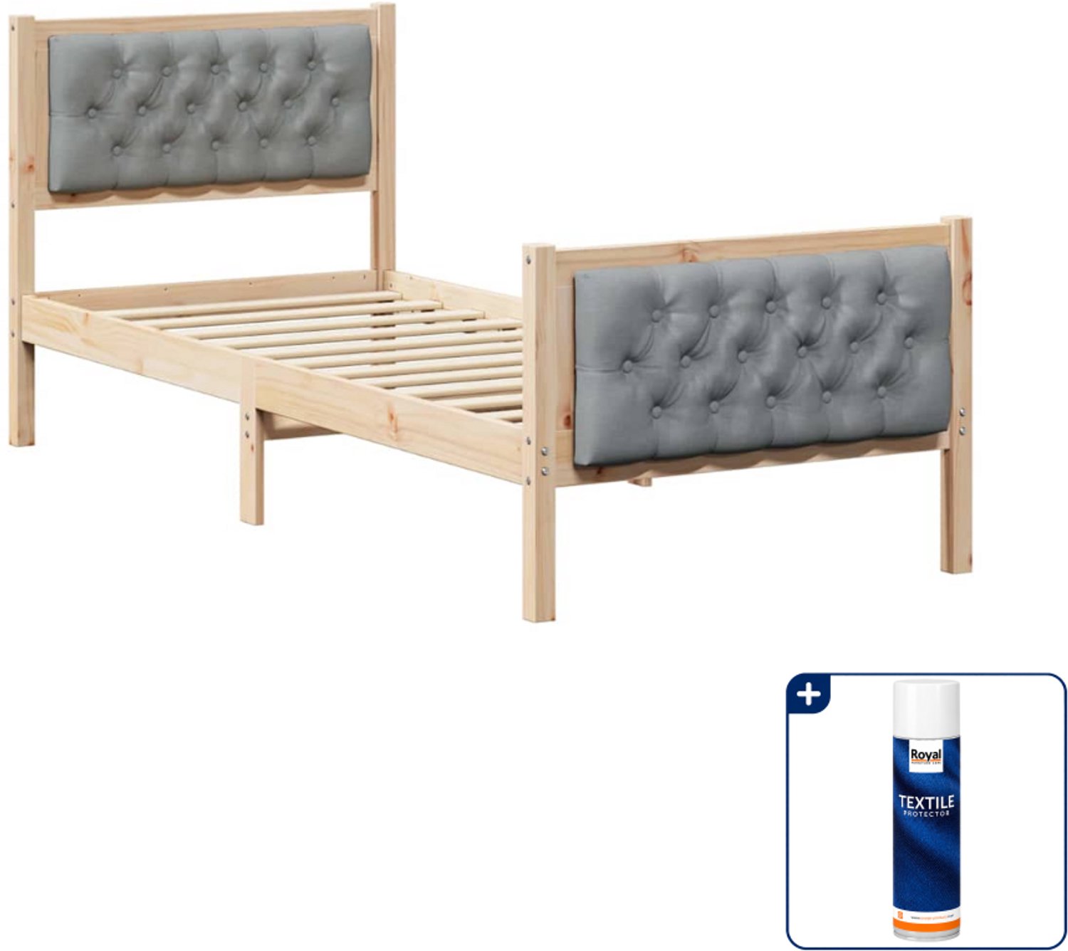 vidaXL bedframe - 80 x 200 cm - lichtgrijs - Inclusief textielbeschermer 500 ml Bruin