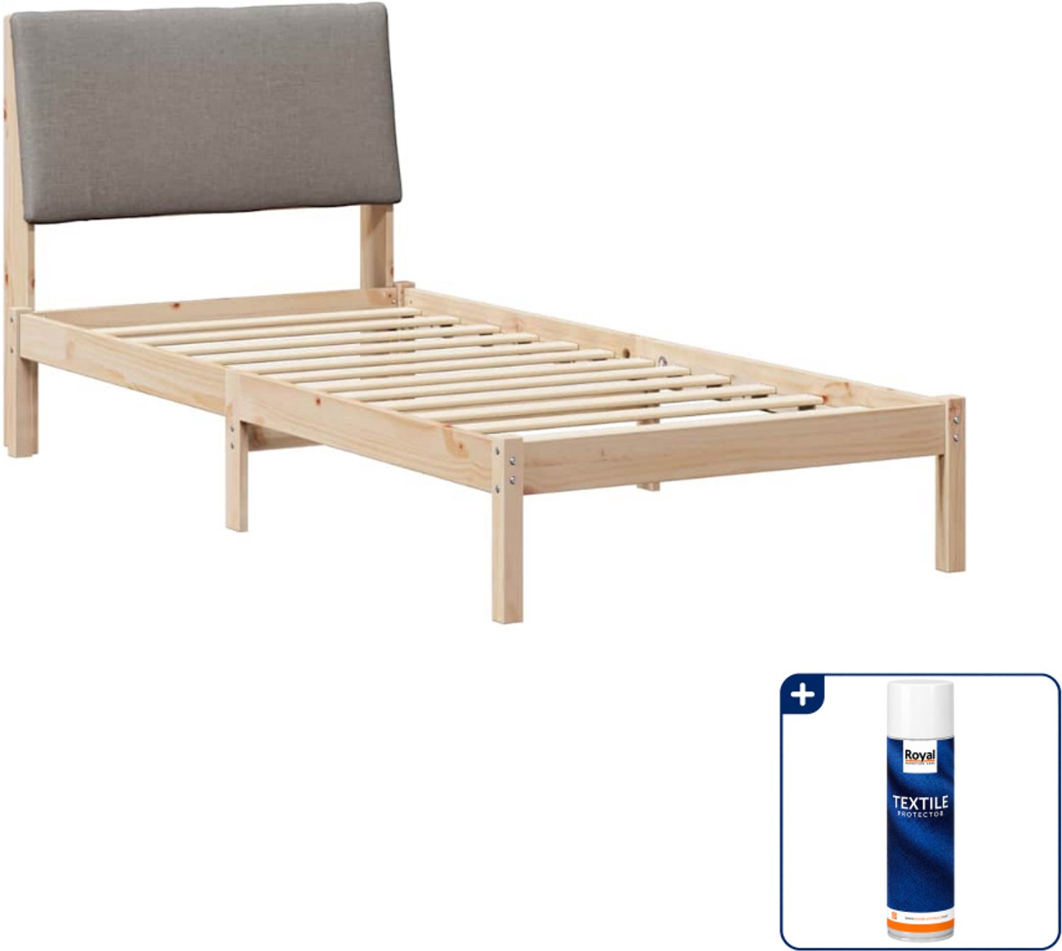 vidaXL Bedframe - 100 x 200 cm - massief grenenhout - bruin en taupe - Inclusief textielbeschermer 500 ml