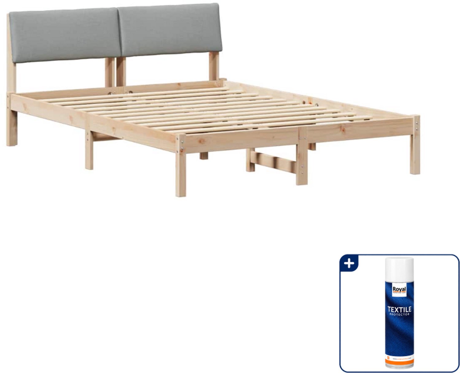 vidaXL Bedframe - 150 x 200 cm - massief grenenhout - bruin en lichtgrijs - Inclusief textielbeschermer 500 ml