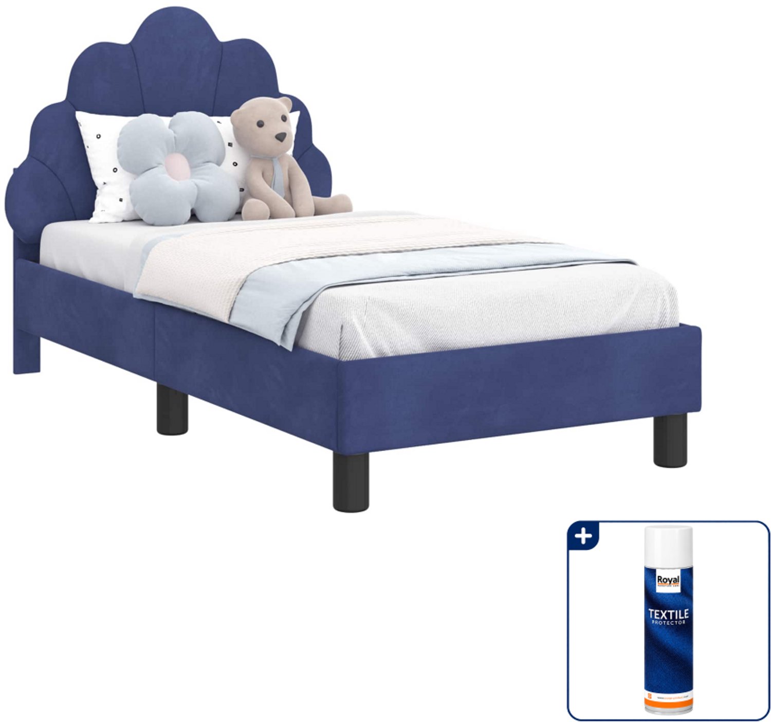 vidaXL peuterbedframe - 70 x 140 cm - fluweel - politieblauw - Inclusief textielbeschermer 500 ml