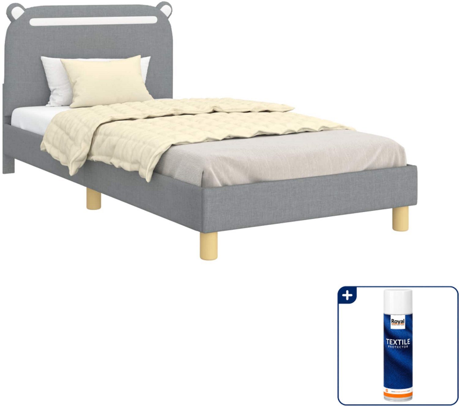 vidaXL kinderbed - 90 x 190 cm - lichtgrijs - Inclusief textielbeschermer 500 ml