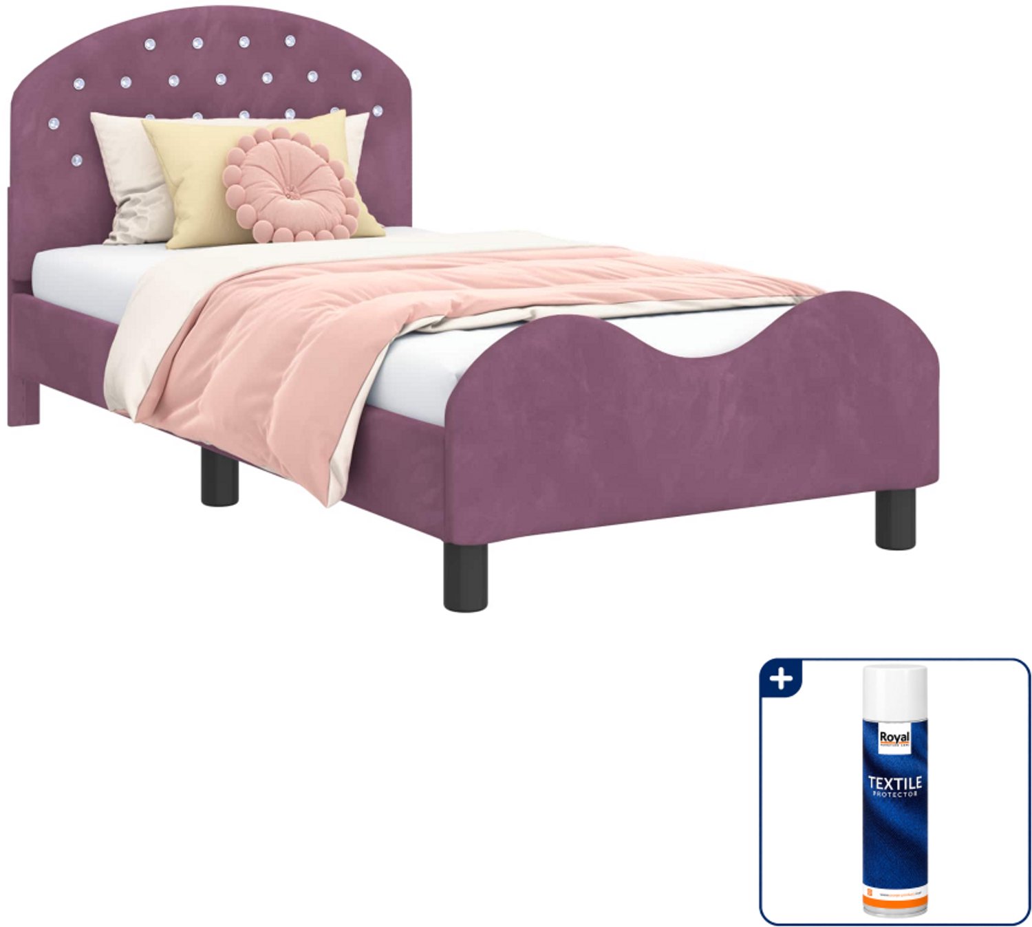 vidaXL kinderbedframe - 80 x 160 cm - fluweel - paars - Inclusief textielbeschermer 500 ml