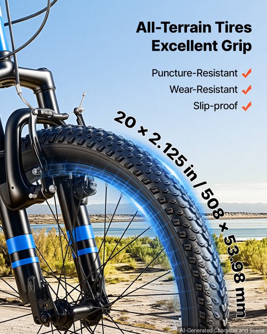 VEVOR Mountainbike 20 inch 6-Versnellingsfiets van Koolstofstaal, Blauw, voor Recreatief Fietsen en Lichte Offroad-Tochten, Draagvermogen van 80 Kg, Bel, Verstelbaar Zadel, Bevestigingspunt voor Verlichting en Dubbele Remmen — afbeelding 4