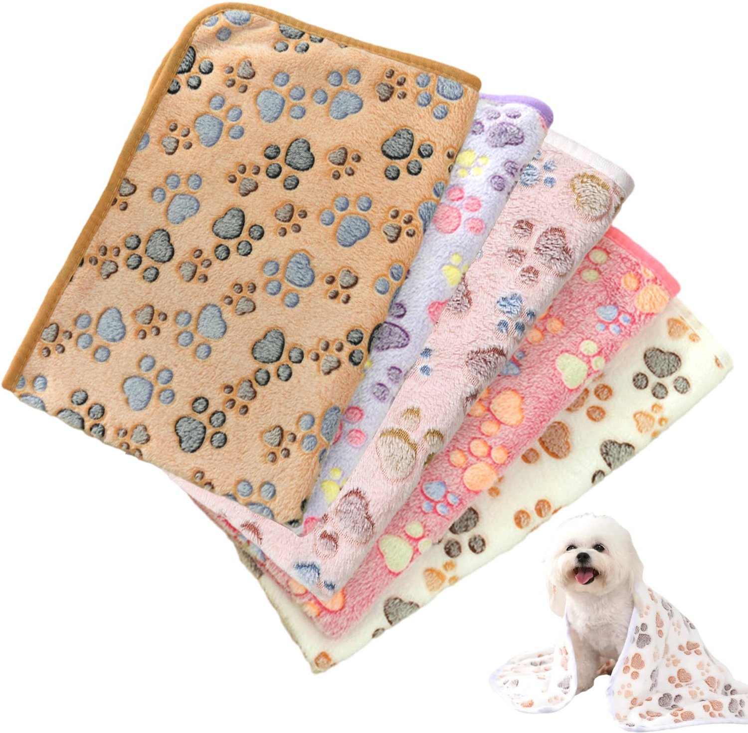 Famanu Cavia-deken set van 5 stuks, wasbare fleecedekens voor kleine dieren, herbruikbaar en multifunctioneel (60 x 40 cm) voor comfort en bescherming in kooien wit