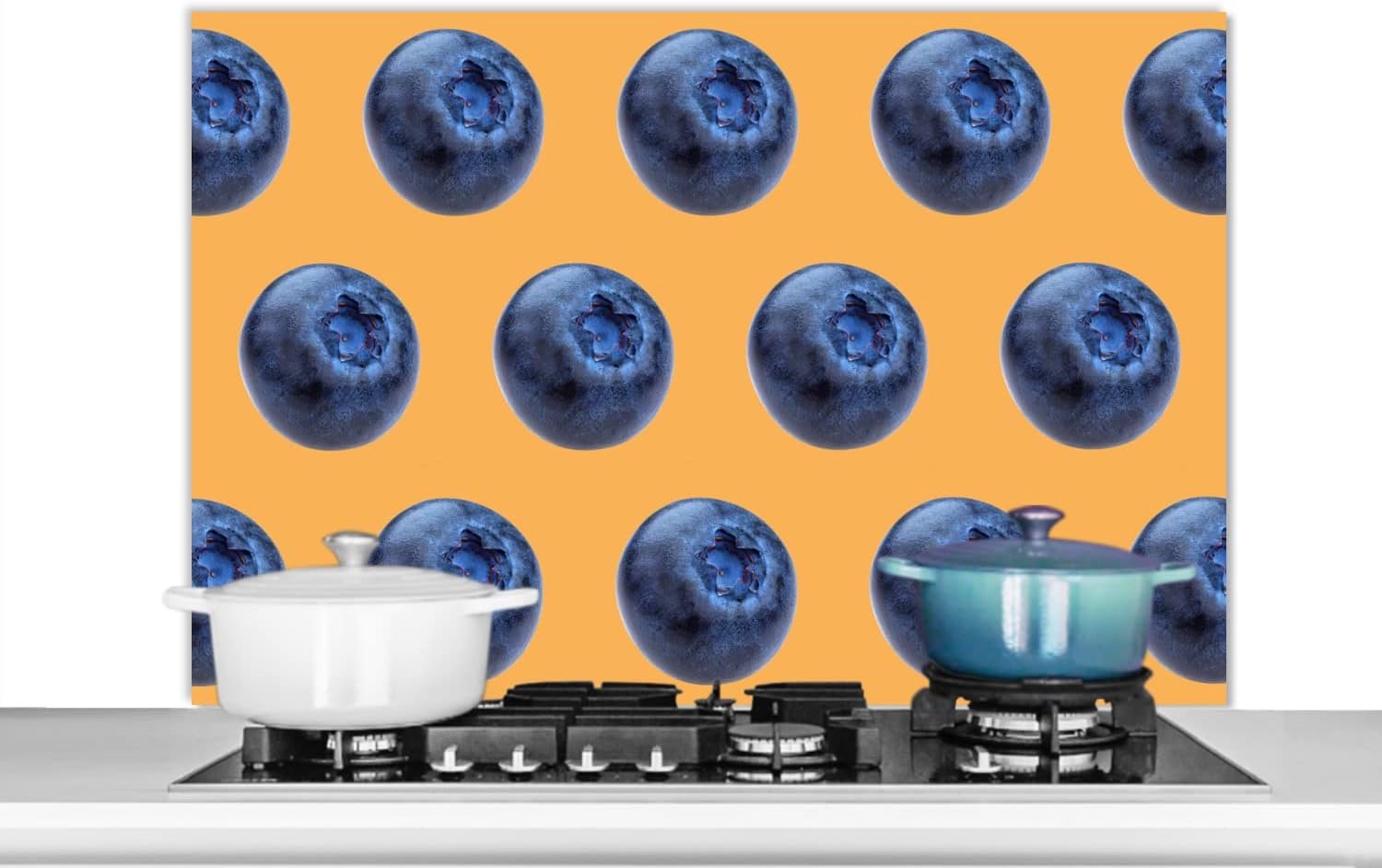 Spatscherm Keuken - 100x65 cm - Blauwe bes - Patroon - Oranje