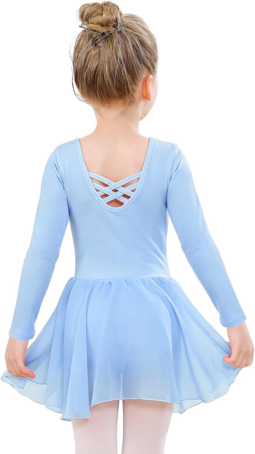 Balletkleding voor meisjes, katoen, balletjurk, balletshirt, korte mouwen, dansjurk, dansbody, met chiffon rok, tutu
