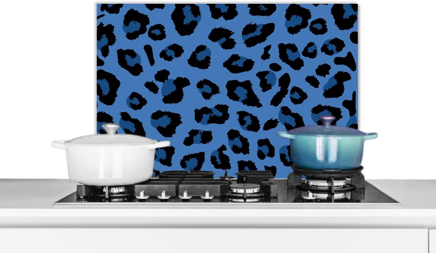 Spatscherm Keuken - 60x40 cm - Dierenprint - Blauw - Panter
