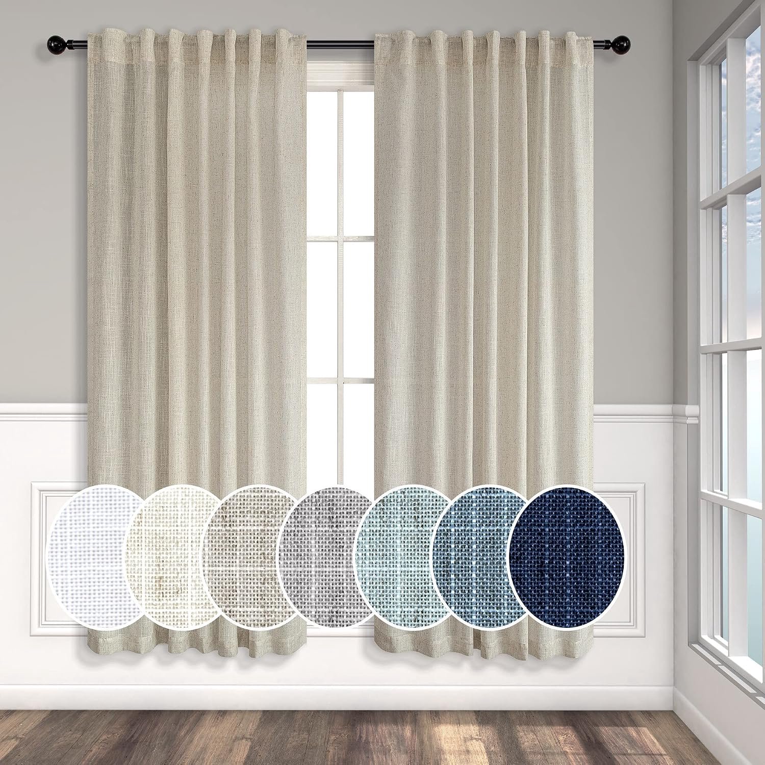 Gordijnen 183 cm lengte voor woonkamer 2 panelen set achterkant tab roedezak licht verminderende semi-pure vlas linnen gordijnen voor slaapkamer zak tweed ruwe landelijke boerderij decor 132 x