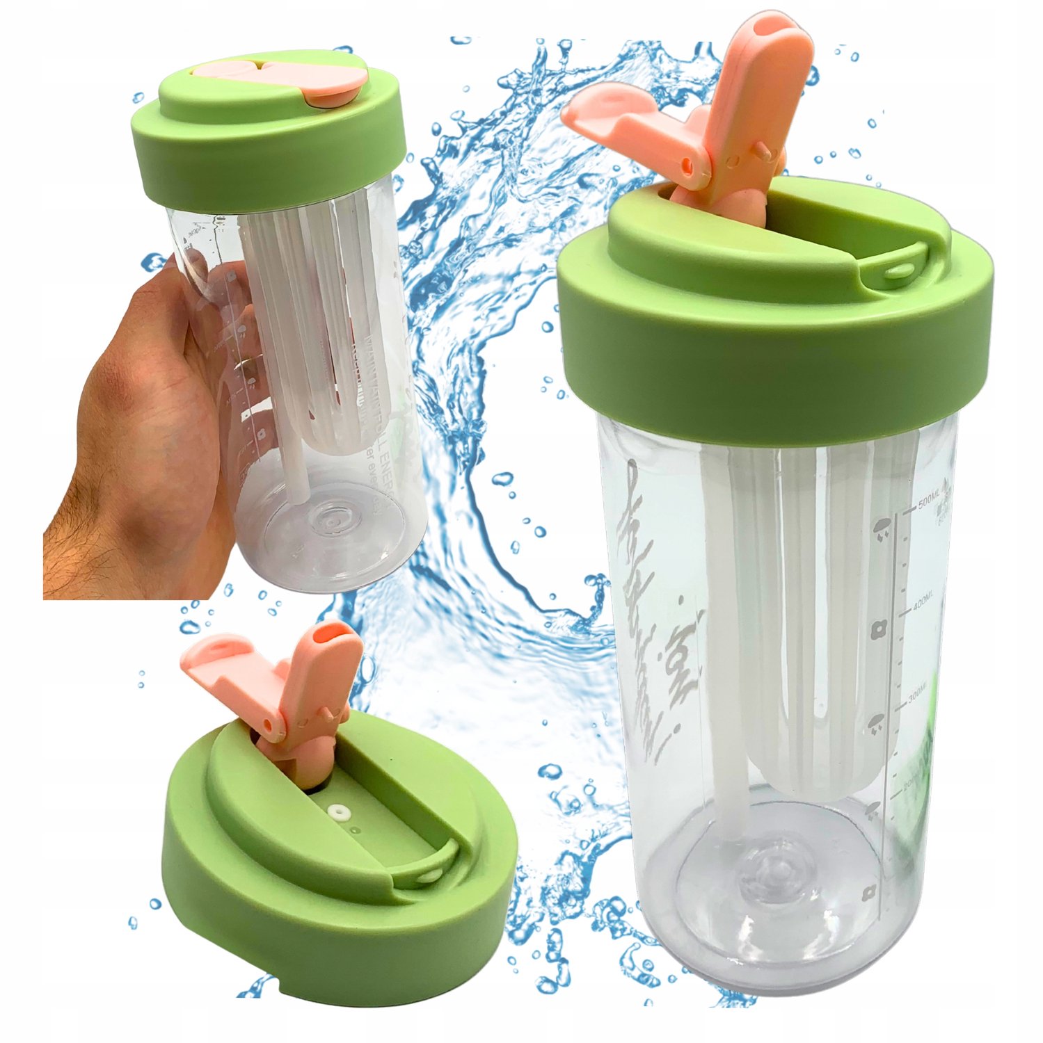 Bidon op water met rietje en fruitfilter - 600 ml