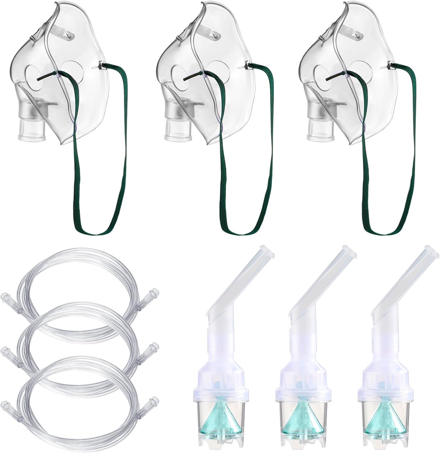 Vernevelaccessoires voor volwassenen, 3 sets met mondstukken, mokken met 2 m slang, zuurstofmasker, accessoires voor volwassenen, ftalaatvrij, latexvrij