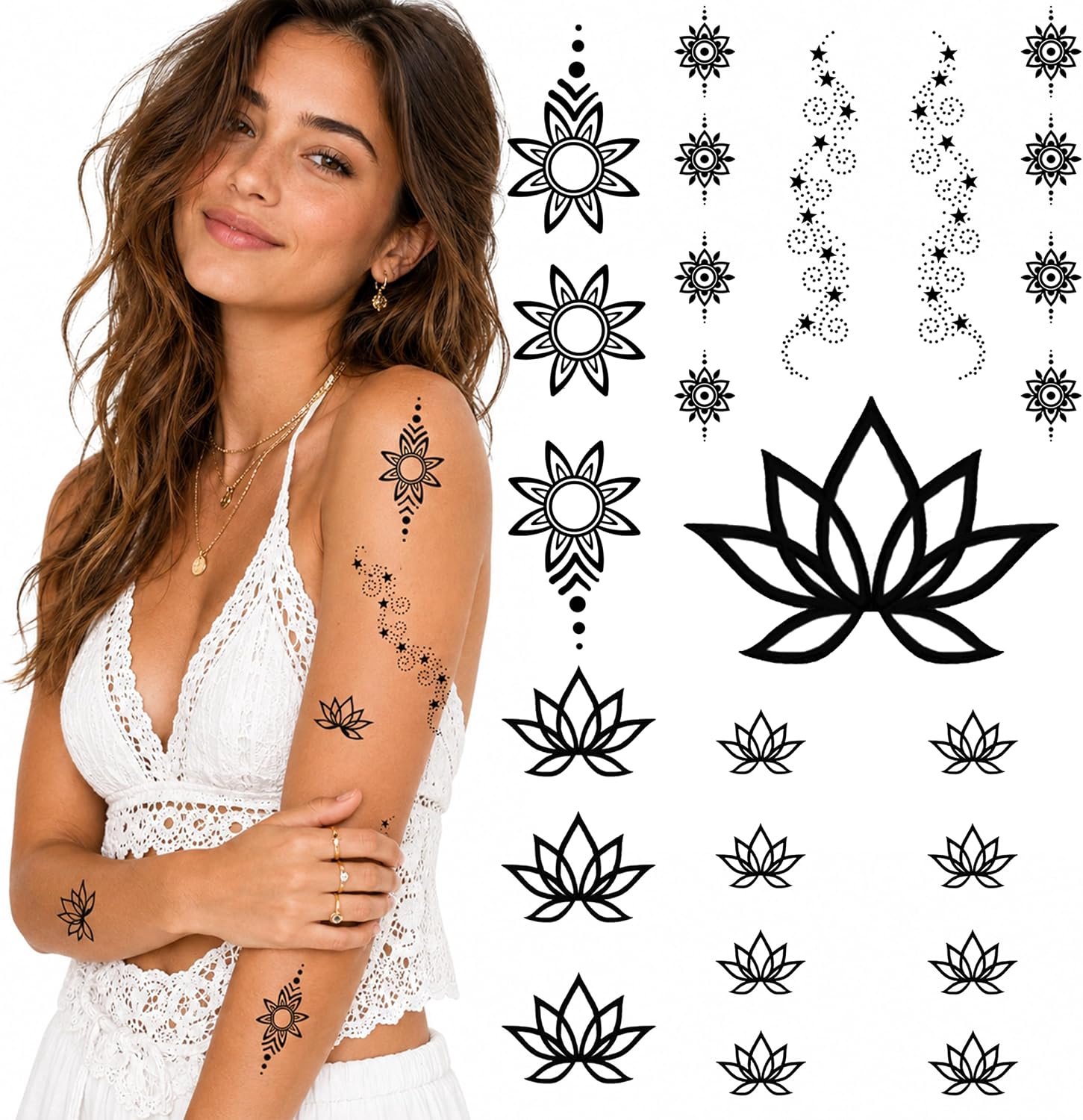 Lotus lijn flora eenvoudige bloem tijdelijke tattoos mehndi yoga vrouwen kleine volwassen temp tatoo op transferpapier waterdicht