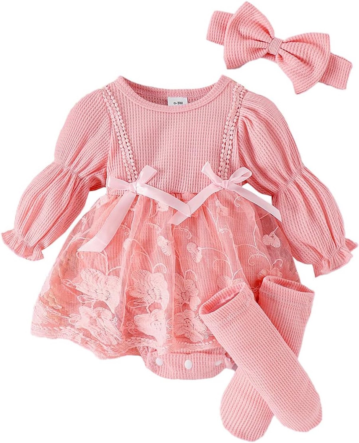 Outfit voor pasgeborenen meisjes jurk van ribgebreide kant sokken hoofdband