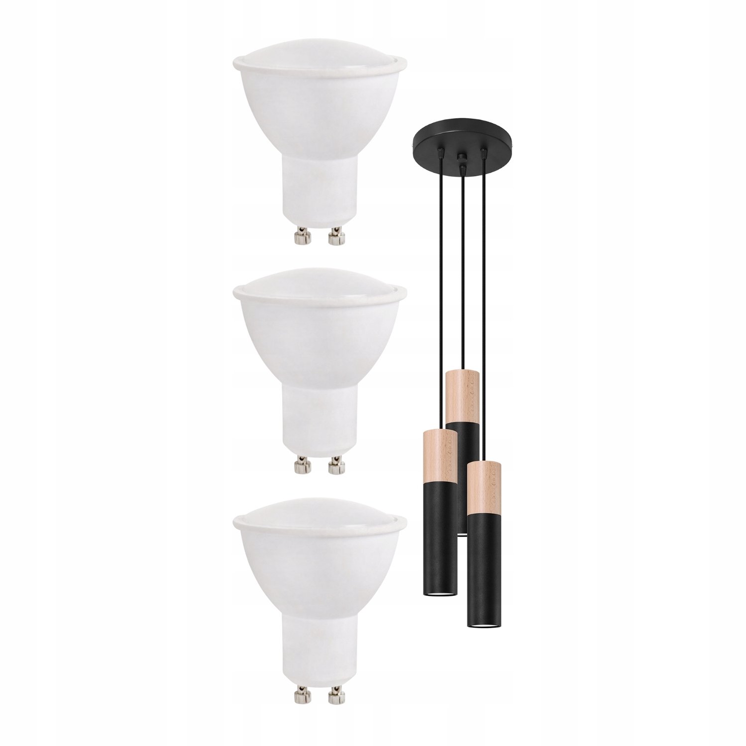 BLOKO 3 hanglamp zwart hout met gratis LED lampen