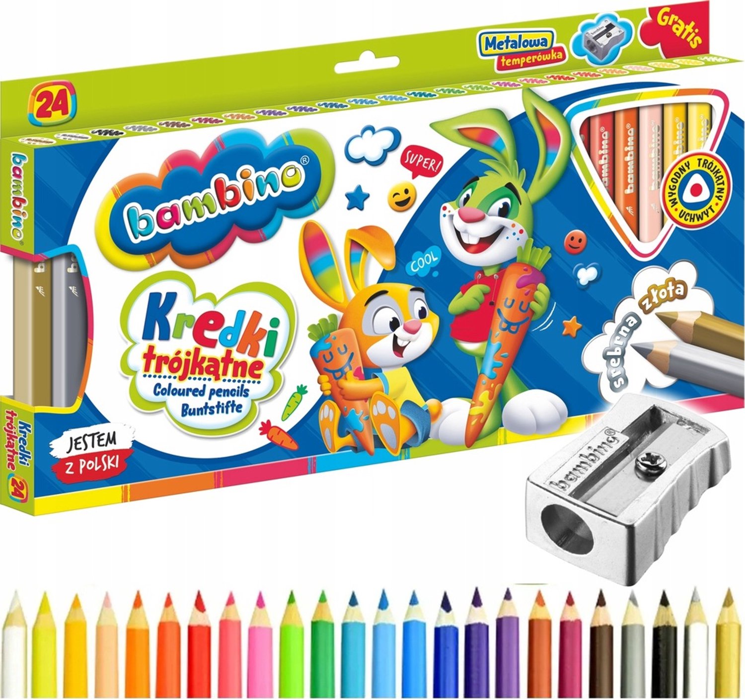 Bambino Dikke Driehoekige Kleurpotloden 24 Kleuren + Slijper