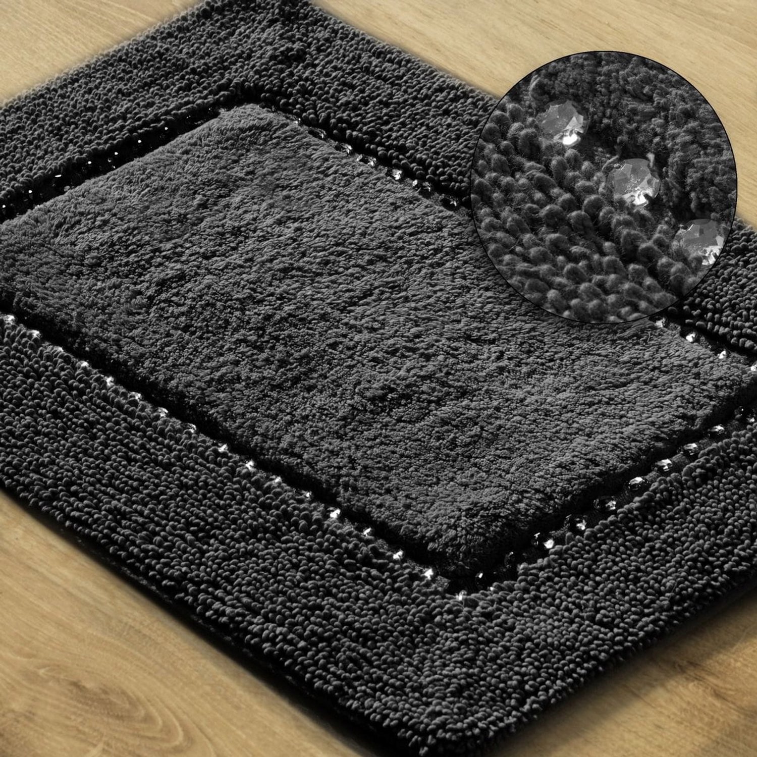 Chic Katoenen Badmat 60x90 Zwart met Kristallen