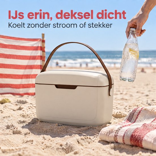 Lomera Koelbox 12 Liter Crème - Kleine Passieve Koelbox met Schouderband - Draagbare Frigobox voor Picknick, Strand en Camping - Isolatiebox - Thermobox - Coolbox van Lomera — afbeelding 5