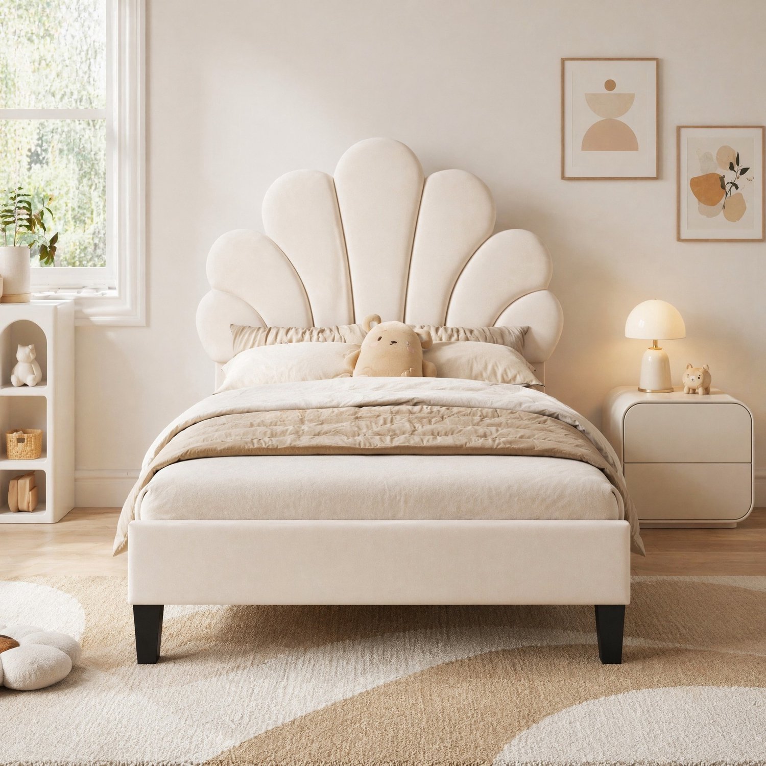 CHICFURN Gestoffeerd Kinderbed 90 x 200 cm - Lattenbodem - Beige