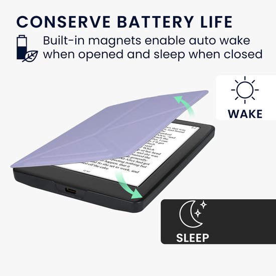 kwmobile e-reader hoesje geschikt voor Kobo Glo HD / Touch 2.0 hoes - Ereader flip case met standaard - E reader cover van kunstleer - In lavendel — afbeelding 4