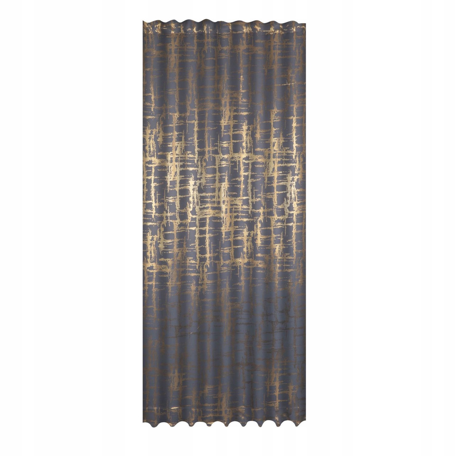 Elegante Gordijn 135x300 Donkergrijs met Gouden Patroon en Band