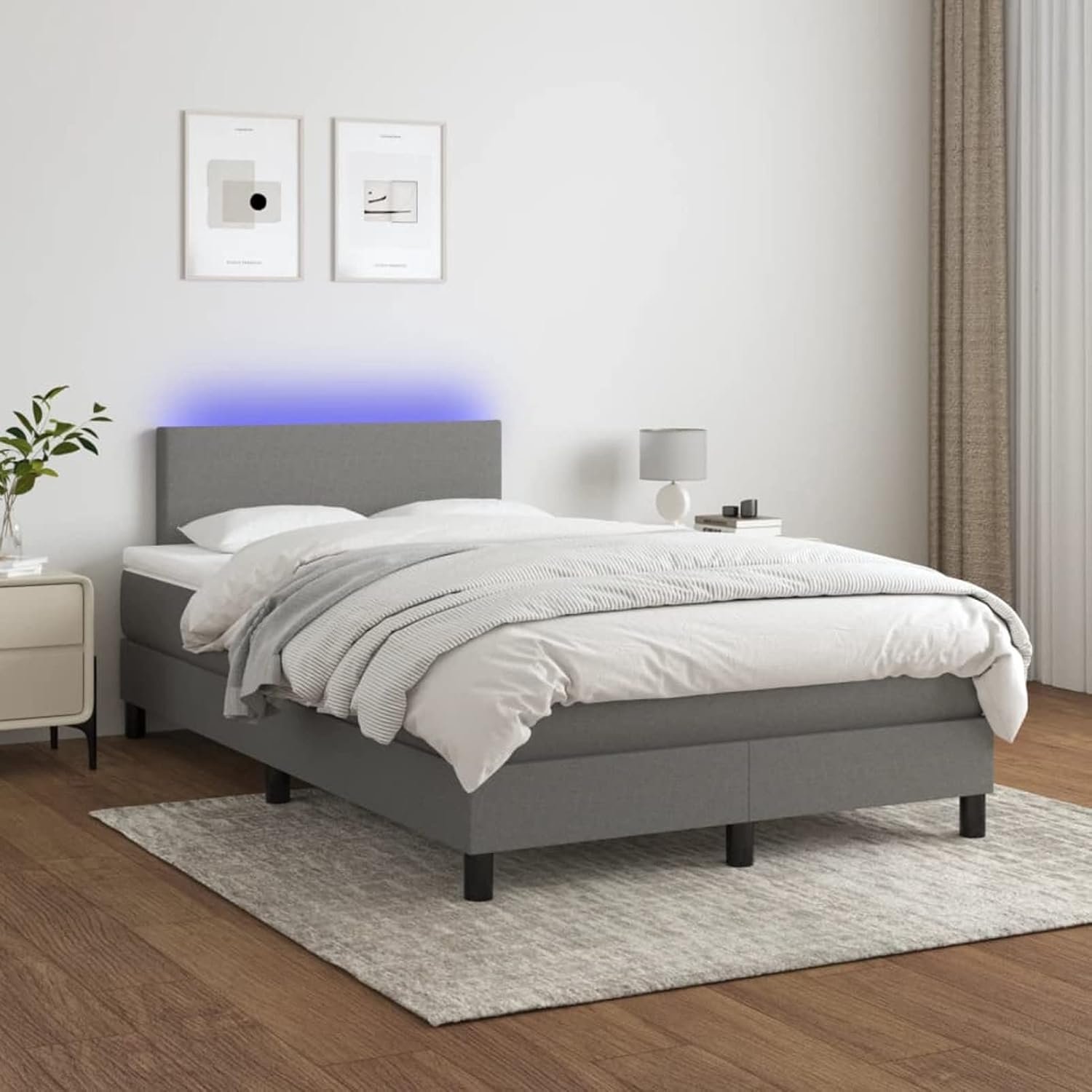Matras en led, donkergrijs, 120 x 200 cm, van stof, voor eenpersoonsbed, modern tweepersoonsbed, bedframe, Frans bed