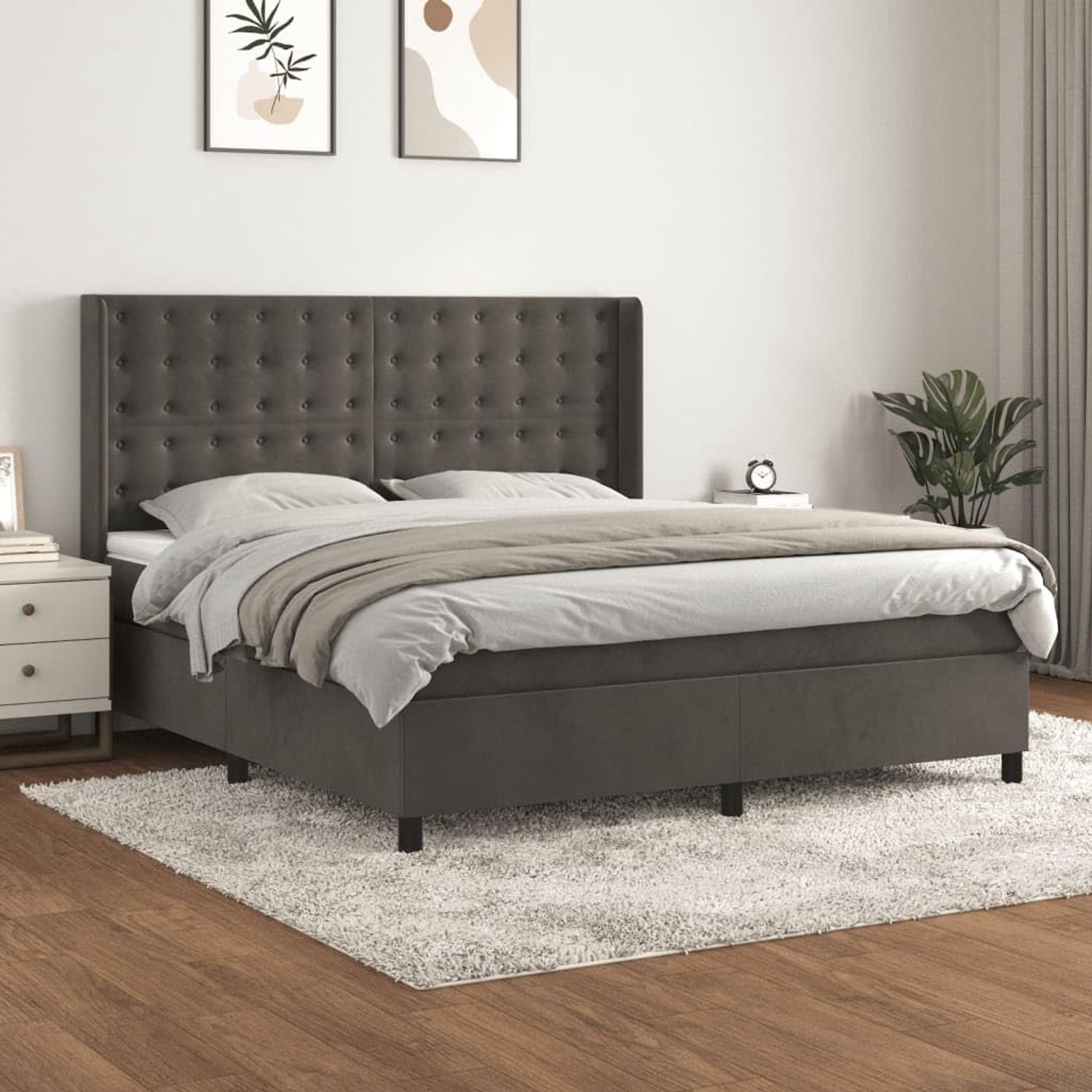 Boxspring Hoofdbord verstelbaar Pocketvering 160x200 Donkergrijs
