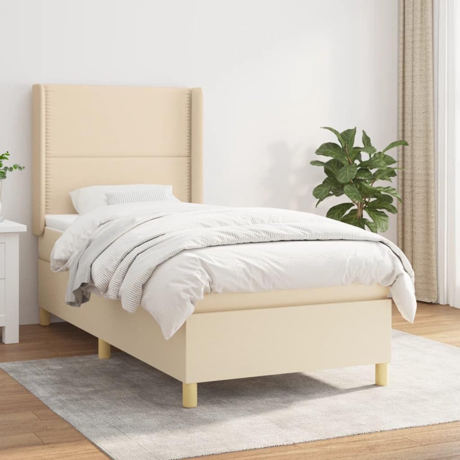 Stof Verstelbaar hoofdbord Boxspringbed Crème 90x190 cm