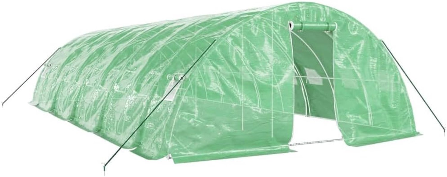 Groen, frame van verzinkt staal, 50 m², 10 x 5 x , tuinkas, grote broeikas, terraskas, broeikas met stalen fundering, 3 stuks