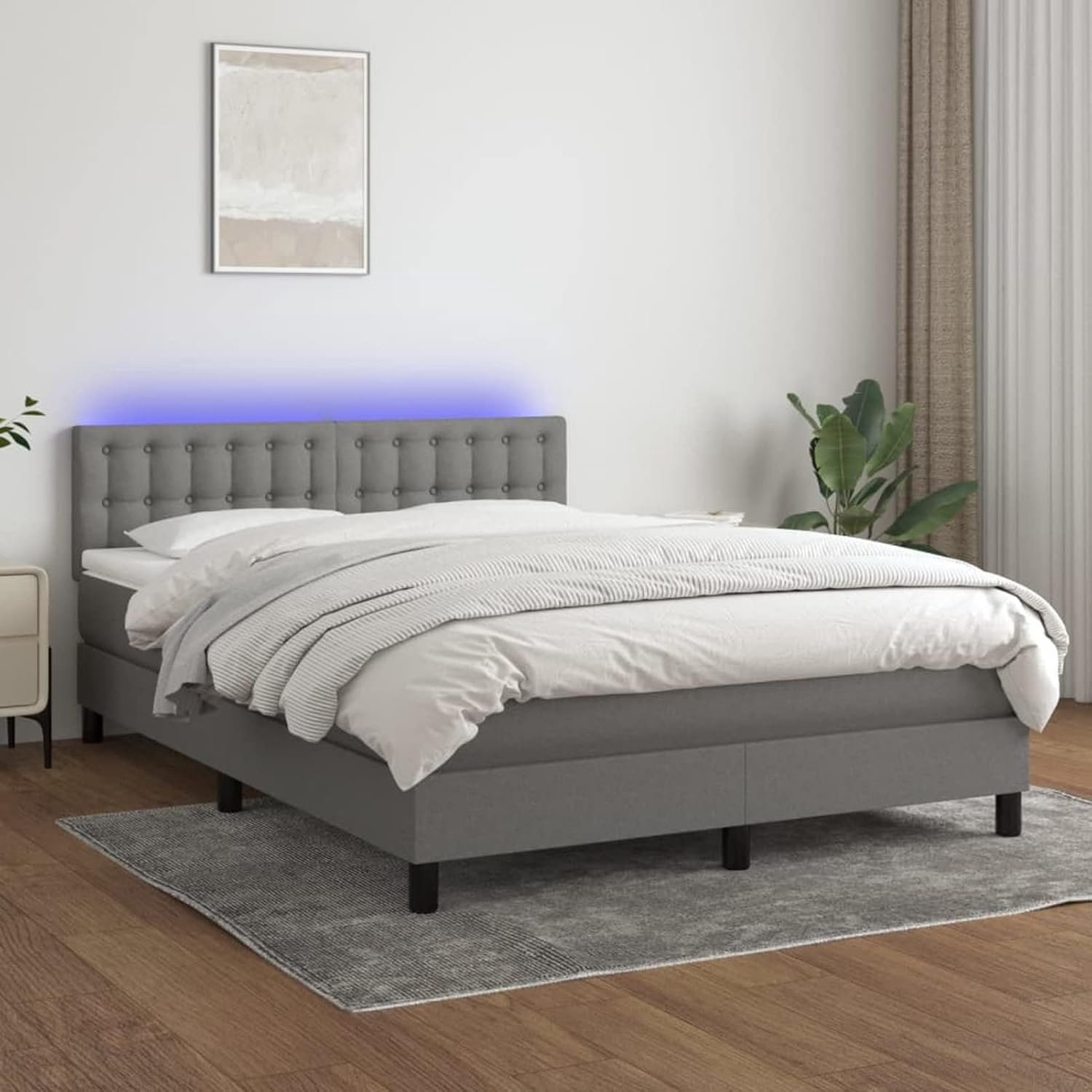 Matras en led, donkergrijs, 140 x 200 cm, van stof, voor eenpersoonsbed, modern tweepersoonsbed, bedframe, Frans bed