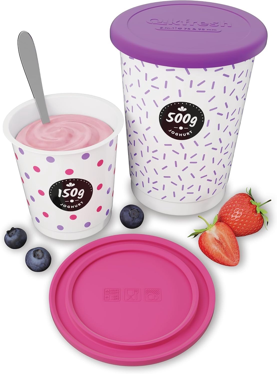 Herbruikbare Siliconen Deksels voor Yoghurtbekers - Paars - 97 x 97 x 7 mm - Luchtdicht en Lekvrij - Voor Diverse Merken