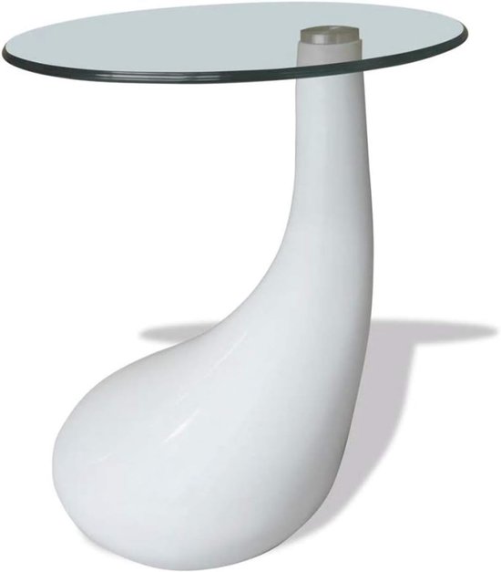 Bijzettafel met ronde glasplaat, tafelblad, bloemenkruk, nachtkastje, salontafel, woonkamer, nachtstand, hoogglans wit — afbeelding 5