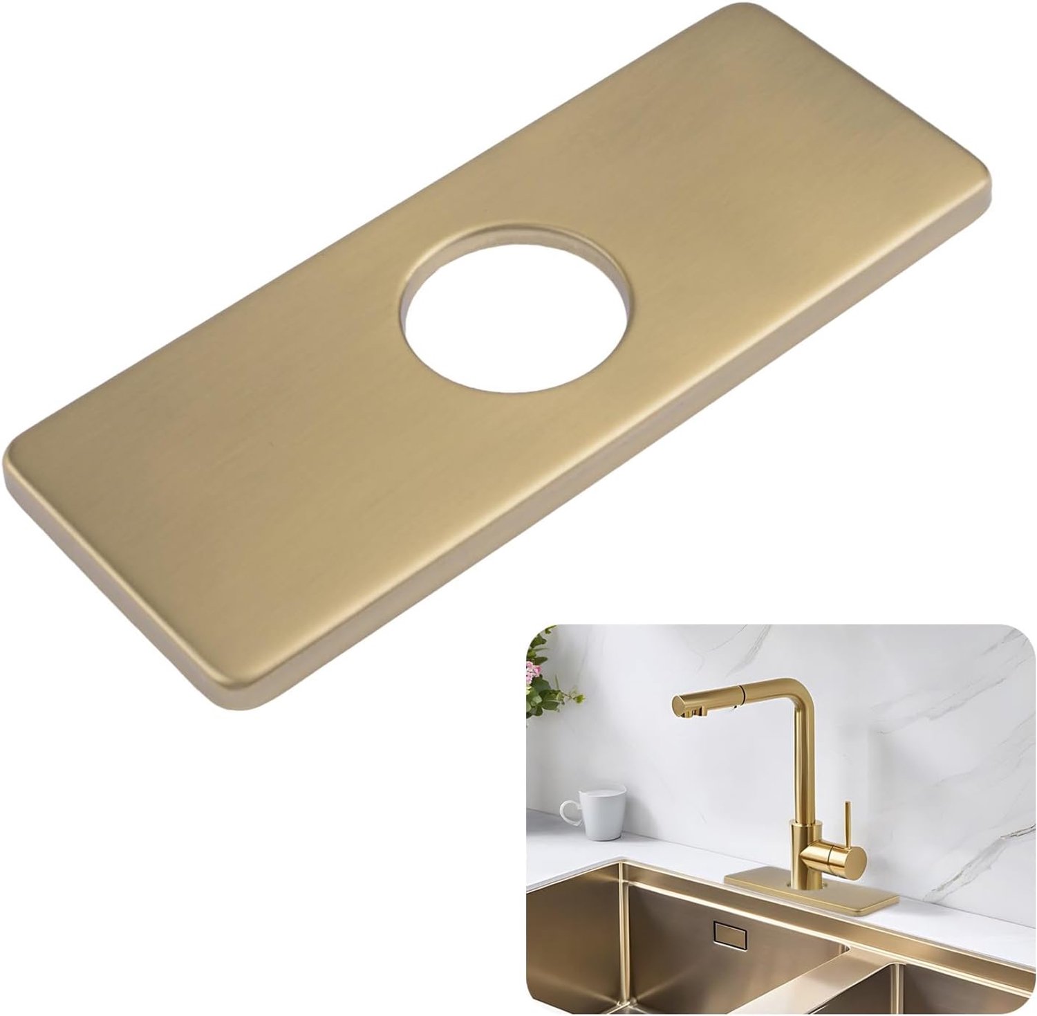 Stalen kraangat deksel 1 pak vierkante kraan dek plaat kraan coevr voor aanrecht (licht geborsteld goud, 15,5 x 6 cm)