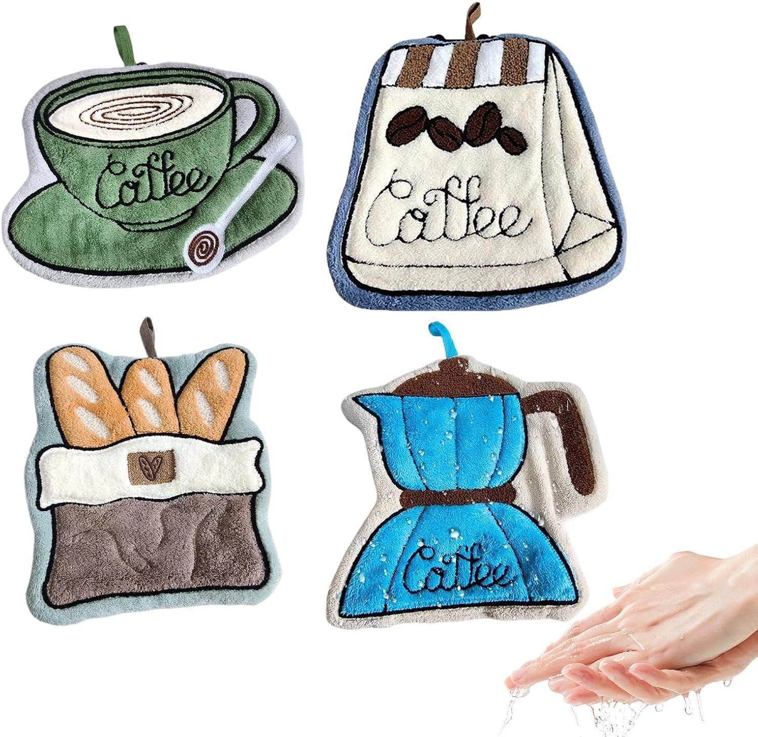 Koffiehanddoek voor Handen Set van 4 Stuks Cartoon Absorberende Wasdoeken