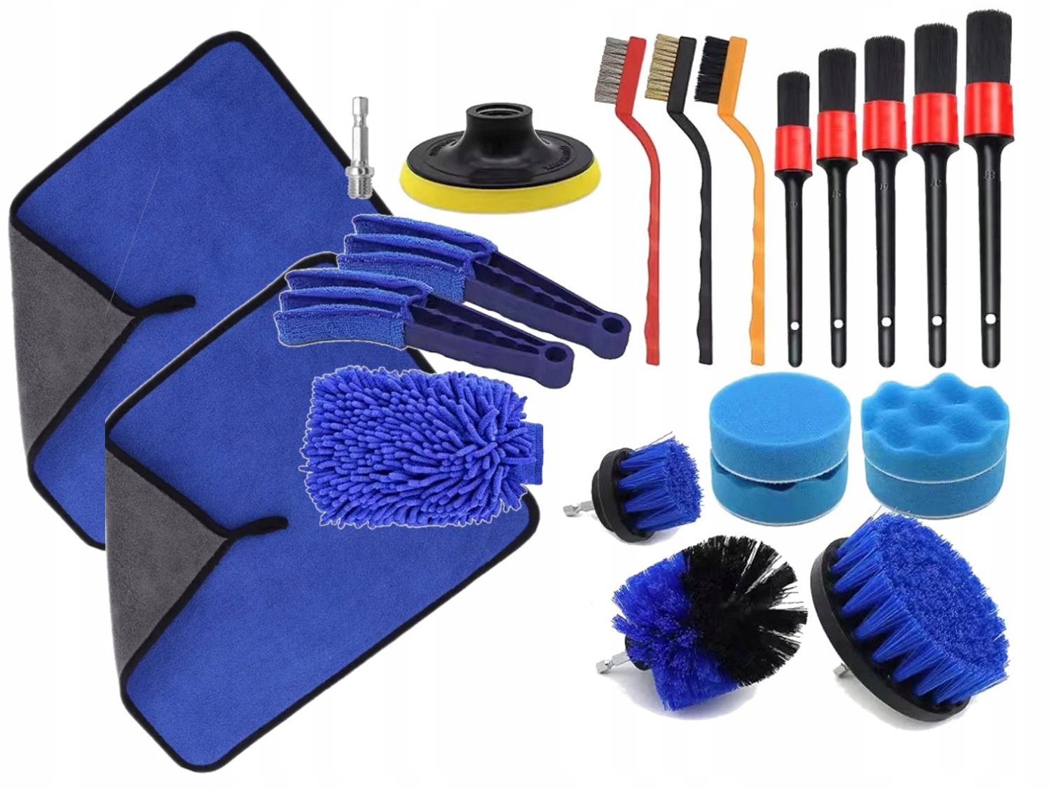 21-delige Auto Detail Set: Borstels, Microfiber & Pads