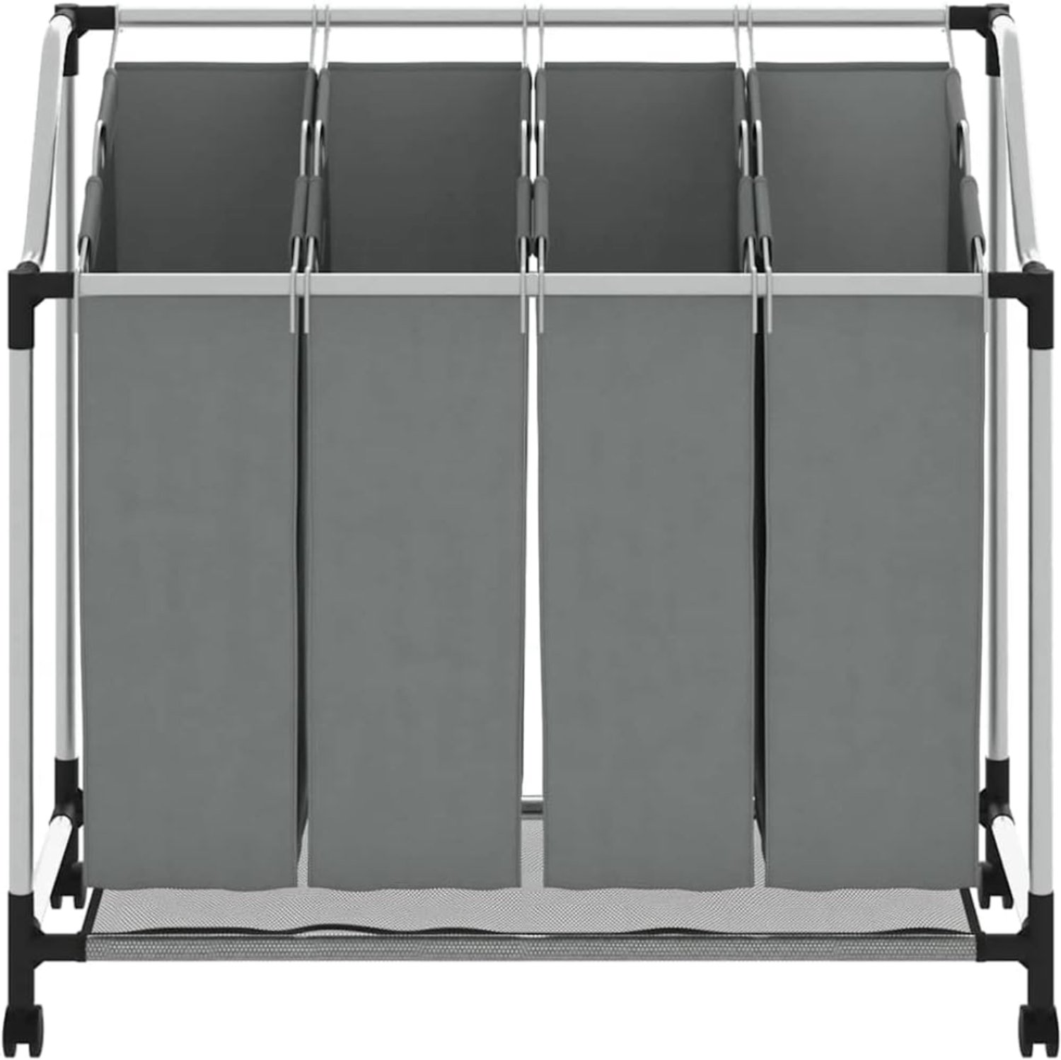 Levo® Wassorteerder 4 vakken - Wasmand 4 vakken - Wasmand Op Wieltjes – Grijs - 96cm x 40cm x 92cm