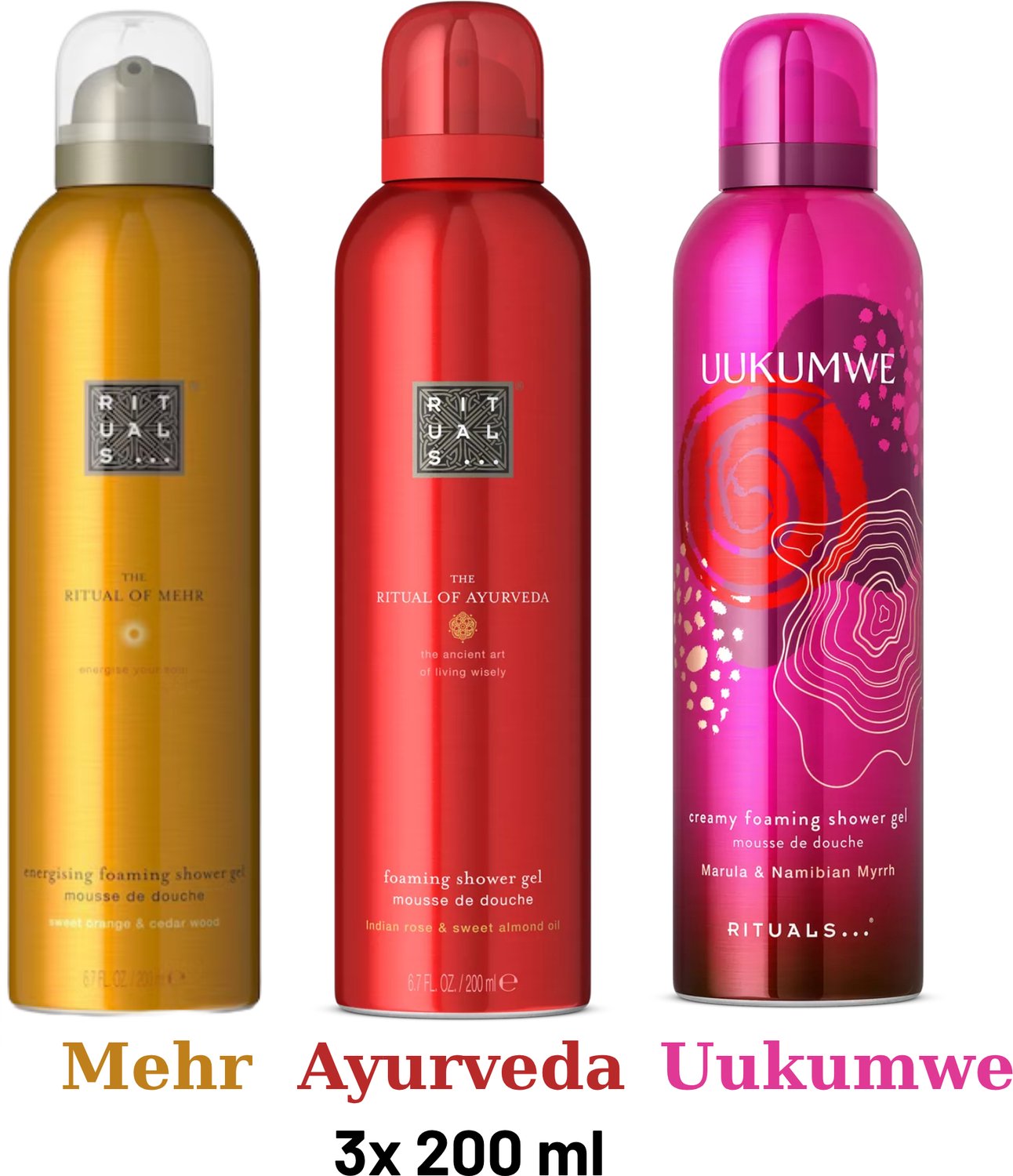 Rituals - Shower Gel Value Pack - Uukumwe 200 ml + Mehr 200 ml + Ayurveda 200 ml - Douchegel - Shower Foam