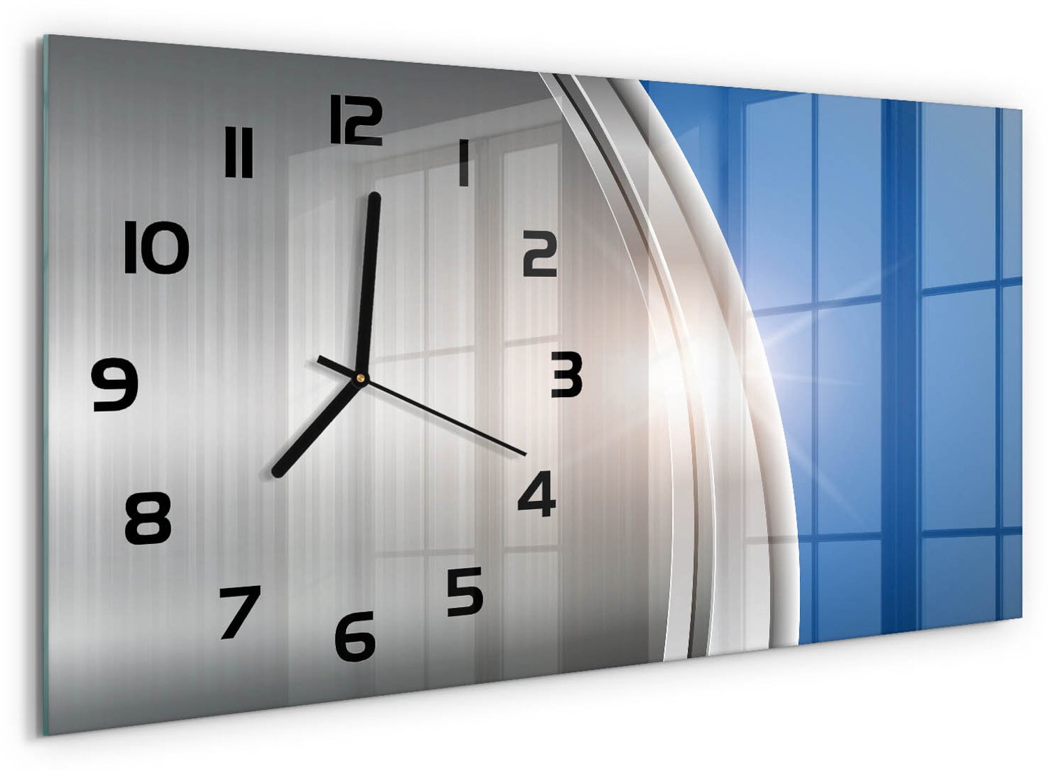 TULUP Wandklok - Metaalabstractie Moderne Wandklok Glas - 60x30 cm - Blauw Moderne Wandklok Glas - Zwarte handen - Rechthoekige Klok - Decoratieve Glazen Klok - Glazen Wandklok Design