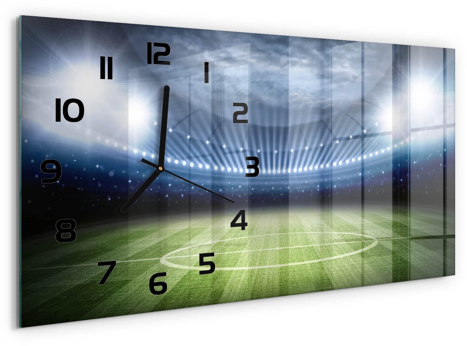 TULUP Wandklok - Stadion Moderne Wandklok Glas - 60x30 cm - Groente Wandklok Glas Decoratie - Zwarte handen - Rechthoekige Klok - Glazen Wandklok Design - Klok Glas Met Opdruk