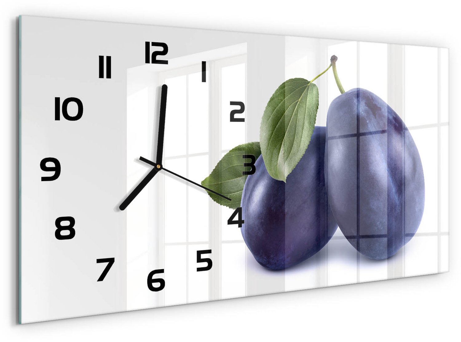 TULUP Wandklok - Pruimen Moderne Wandklok Glas - 60x30 cm - Blauw Wandklok Glas Decoratie - Zwarte handen - Rechthoekige Klok - Glazen Wandklok Design - Klok Glas Met Opdruk